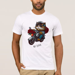 Cat ridmotorcykel röd ros blommor min kärlek t shirt