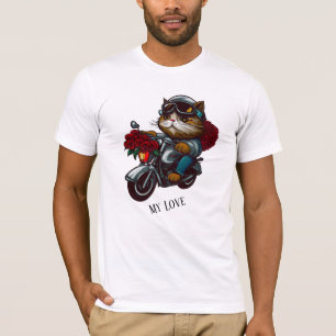 Cat ridmotorcykel röd ros blommor min kärlek t shirt
