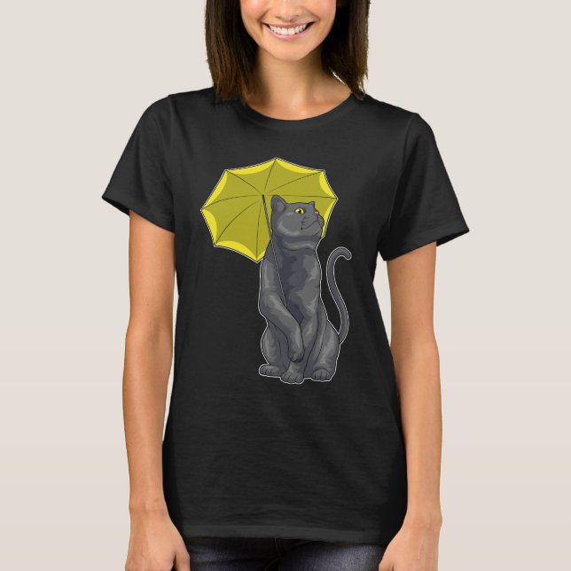 Cat Rining Parbrella T Shirt (Framsida)