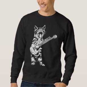 Cat Rocker Funny Kattunge Plays Guitar Rockstar Ca Lång Ärmad Tröja