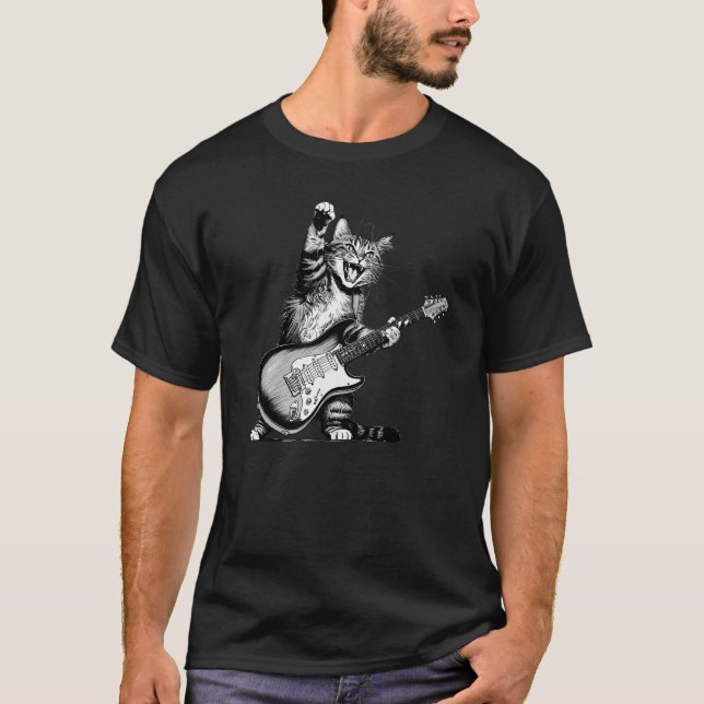 Cat Rockin' Guitar Tee, Music Älskare Shirt T Shirt (Framsida)