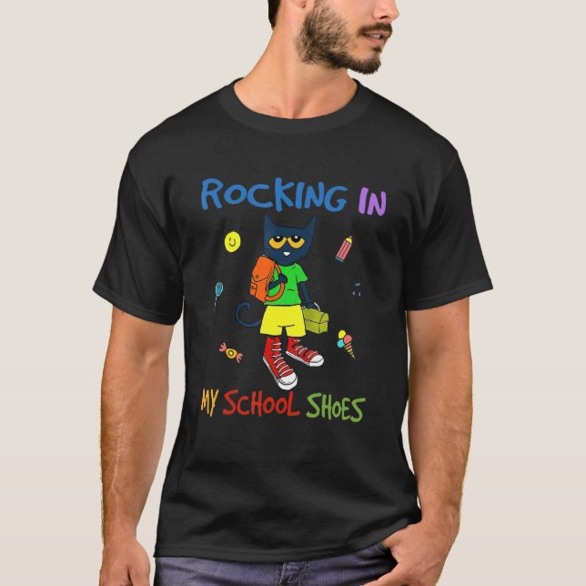 Cat Rocking in My School Shods Back to school Kids T Shirt (Framsida)