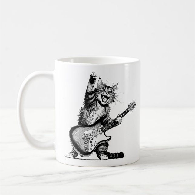 Cat Rockin''Guitar, Music Älskare Gift Kaffemugg (Vänster)