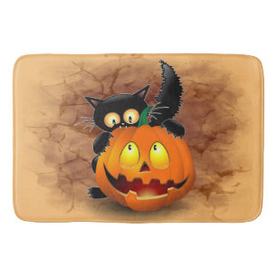 Cat Roligt Halloween Character som biter en Pumpki Badrumsmatta