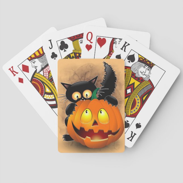 Cat Roligt Halloween Character som biter en Pumpki Casinokort (Baksidan)