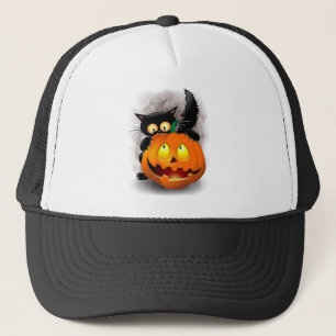 Cat Roligt Halloween Character som biter en Pumpki Keps