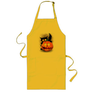 Cat Roligt Halloween Character som biter en Pumpki Långt Förkläde