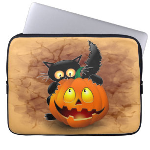 Cat Roligt Halloween Character som biter en Pumpki Laptop Fodral