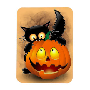 Cat Roligt Halloween Character som biter en Pumpki Magnet