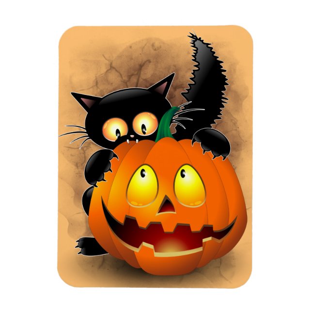 Cat Roligt Halloween Character som biter en Pumpki Magnet (Vertikal)