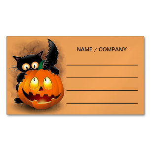 Cat Roligt Halloween Character som biter en Pumpki Magnetiska Visitkort