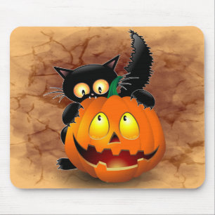 Cat Roligt Halloween Character som biter en Pumpki Musmatta
