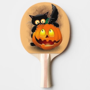 Cat Roligt Halloween Character som biter en Pumpki Pingisracket