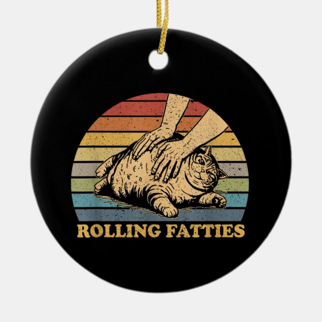Cat Rolling Fatnyj Julgransprydnad Keramik (Framsidan)