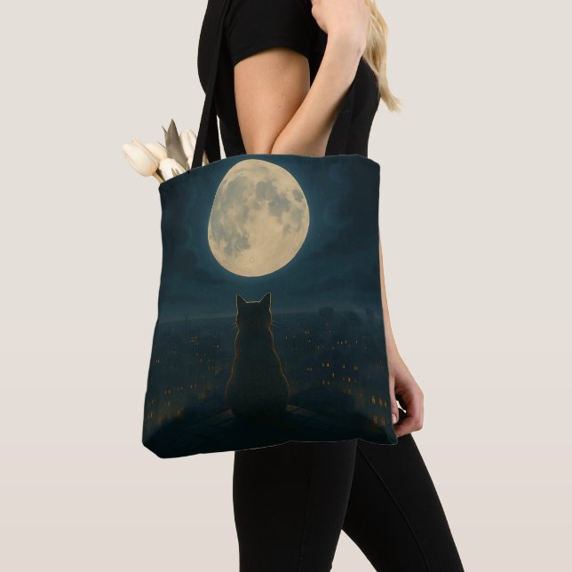 Cat rooftop tote bag tygkasse (Närbild)