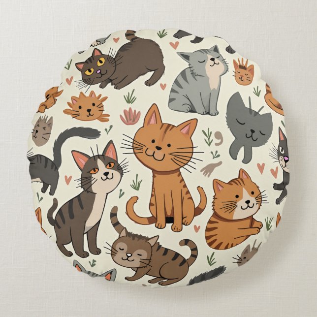 Cat Round Pillow Rund Kudde (Framsidan)
