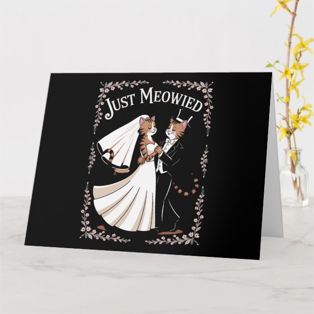 Cat Royal Bröllop Funny Ny gifta Par Dance Kort (Gul blomma)