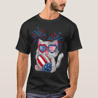 Cat Rugby American USA flagga Cat 4:e juli T Shirt