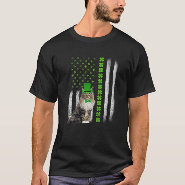 Cat Saint patrick's day Funny US American Flagga C T Shirt (Framsida)