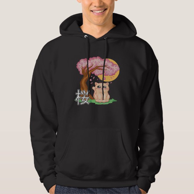 Cat Sakura Japanese Hoodie (Framsida)