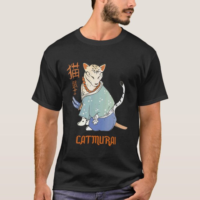 Cat Samurai Catmurai Japanese Warrior Cats with Ka T Shirt (Framsida)