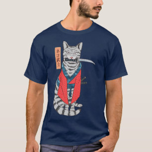 Cat Samurai Katana Sword och Japanska Kanji T Shirt