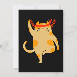 Cat Samurai Ninja Shinobi Kitten Kattunge Pet Gift Inbjudningar