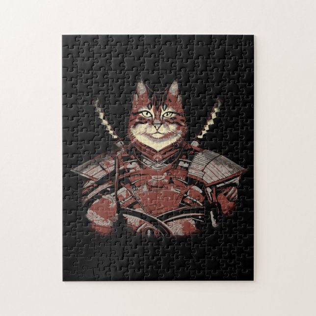 Cat Samurai Warrior Japanska Pussel (Vertikal)