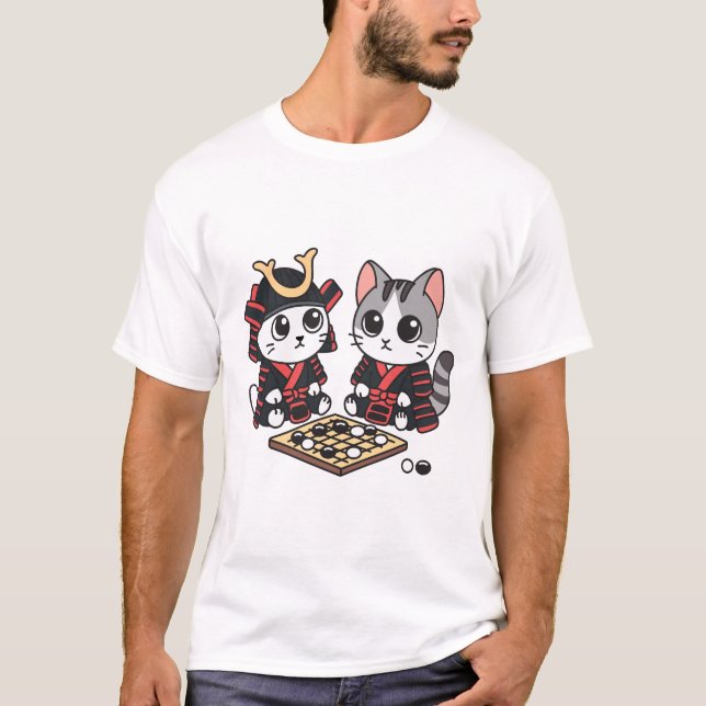 Cat Samurais Go Board Game Baduk T Shirt (Framsida)