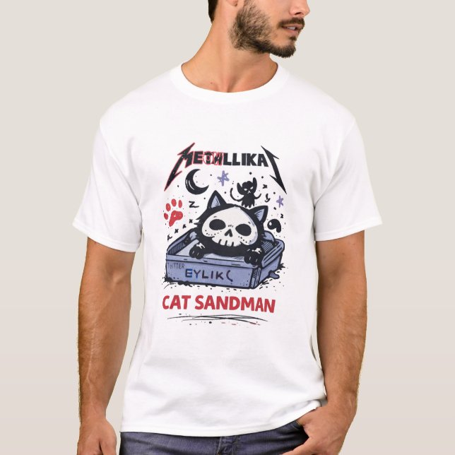 Cat Sandman – Sleepy Metal Cat Parody T Shirt (Framsida)