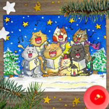 Cat Sång Singers Postcard Funny and Cute