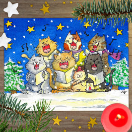 Cat Sång Singers Postcard Funny and Cute Vykort