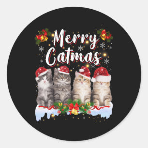 Cat Santa christmas-familjen som matchar merry cat Runt Klistermärke