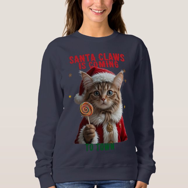 Cat Santa Christmas T-Shirt (Framsida)