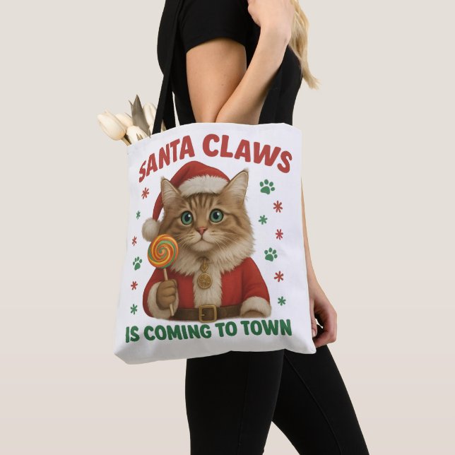 Cat Santa Claws Tote Tygkasse (Närbild)