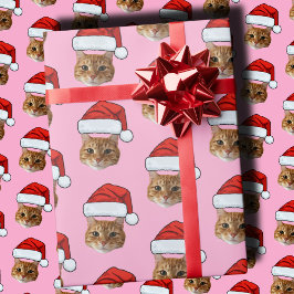 Cat Santa Hat | Anpassningsbar Ansikte Photo Rosa  Presentpapper
