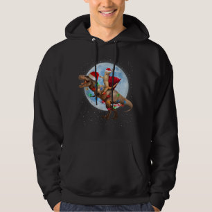Cat Santa Hat Riding Dinosaur T rex Måne jul Hoodie