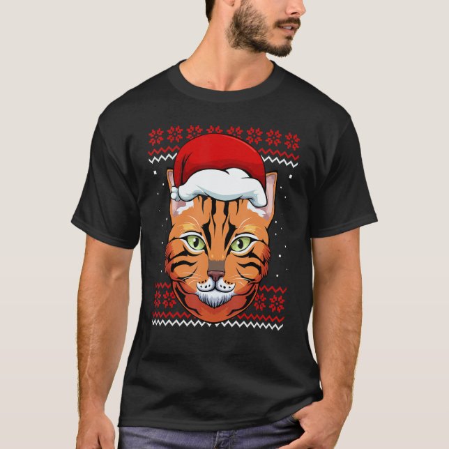 Cat Santa Hat Ugly Christmas Pajama Cute Kitten Ki T Shirt (Framsida)