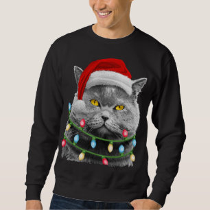 Cat Santa Julgran Ljus Julafton Girls Boys Me Lång Ärmad Tröja