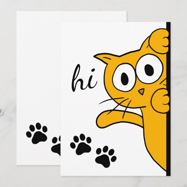 Cat Satt Hi Hej Flat Kort (Fram/baksida)