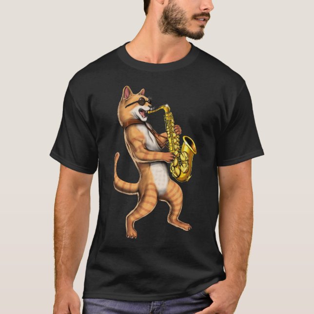 Cat Saxophone Player T Shirt (Framsida)