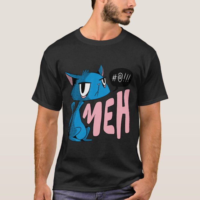 cat saying meh t shirt (Framsida)