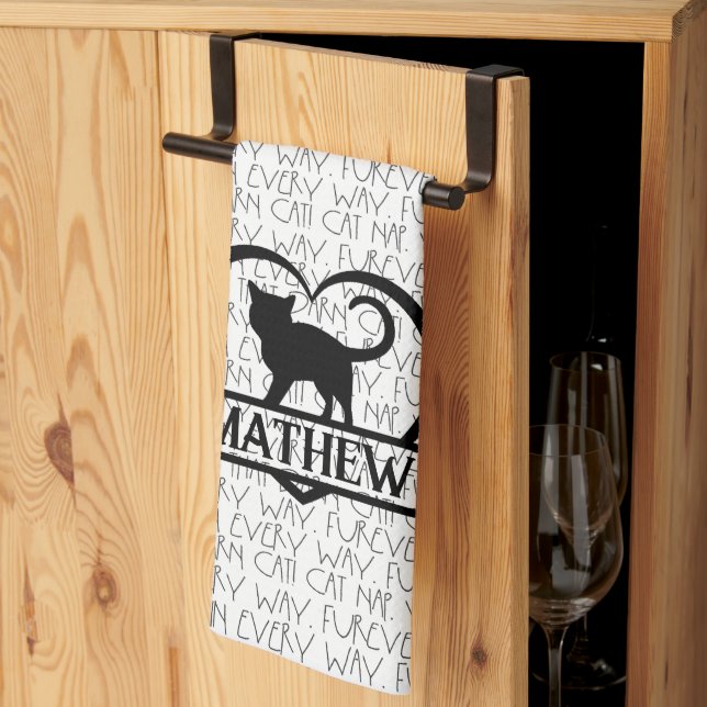 Cat Sayings and Silhouette Heart Split Monogram  Kökshandduk (Thirds Fold)