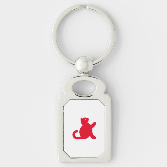 Cat Says Hej Rektangulärt Silverfärgad Nyckelring (Framsidan)