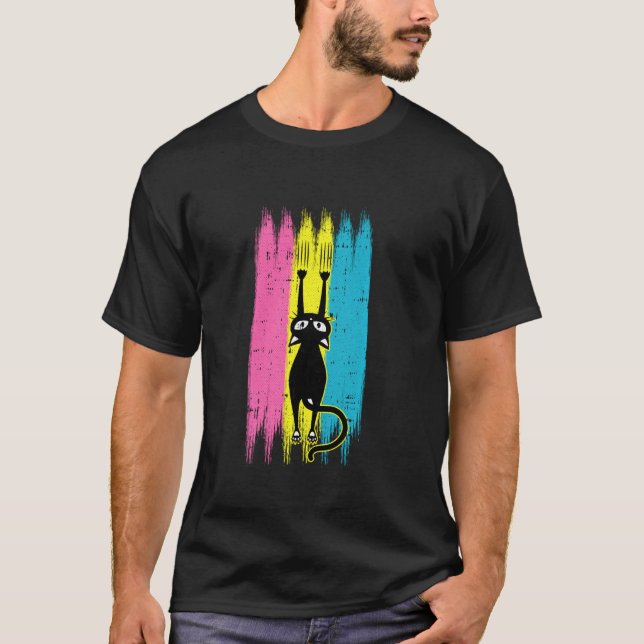 Cat Scratching Pansexual Pride Kitten Kattunge Lgb T Shirt (Framsida)