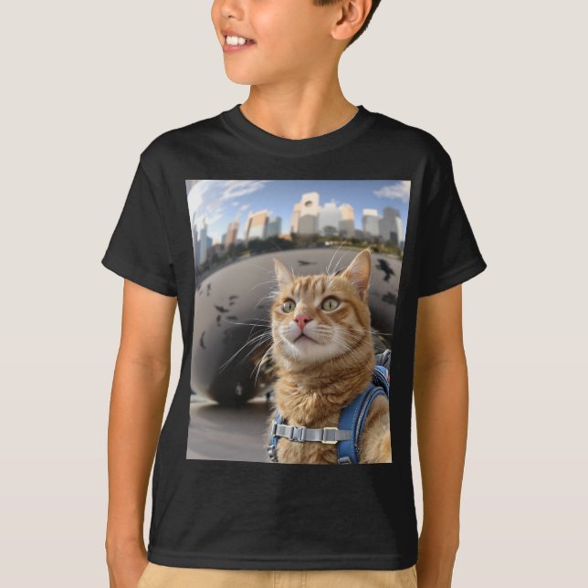 Cat Selfie i Chicago Bean Kids Basic T-Shirt (Framsida)