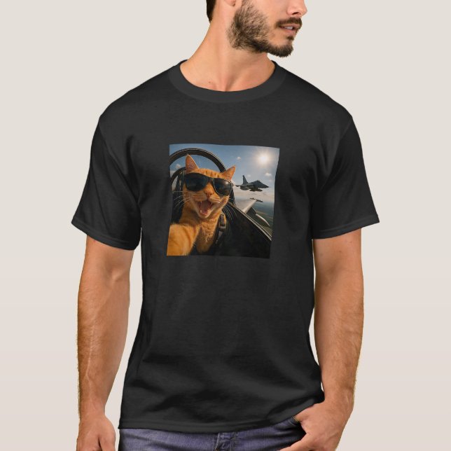 Cat Selfie Jet Airplane Funny Cat T Shirt (Framsida)