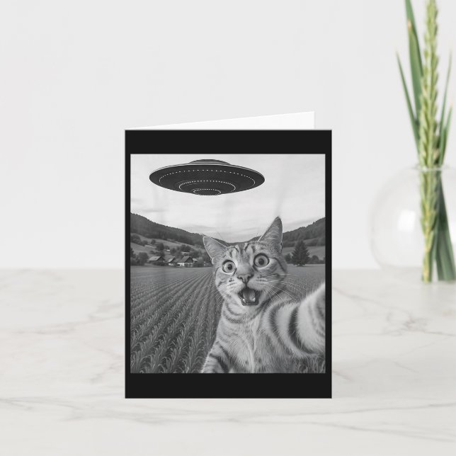 Cat Selfie med Alien Ufo Funny Cat Funny Alien Kort (Framsida)