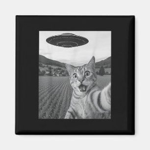 Cat Selfie med Alien Ufo Funny Cat Funny Alien Magnet