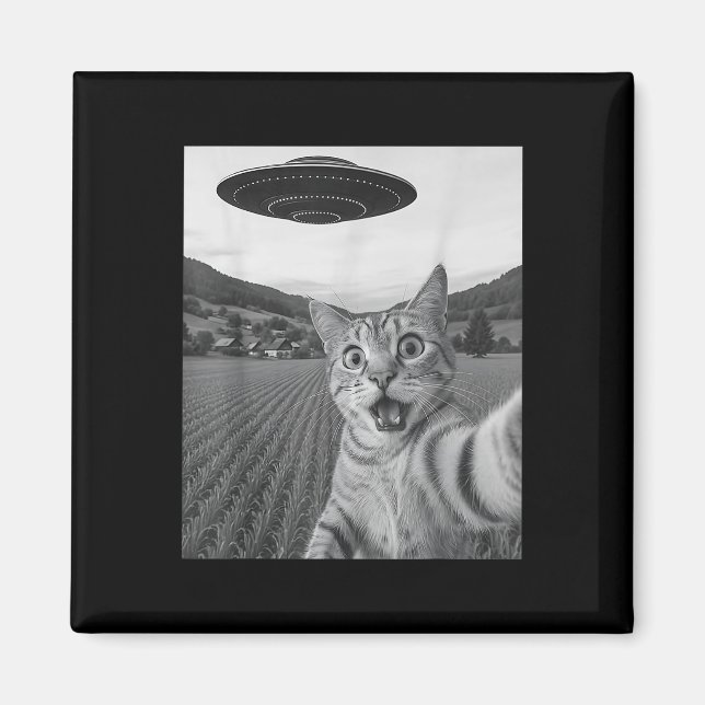 Cat Selfie med Alien Ufo Funny Cat Funny Alien Magnet (Framsidan)